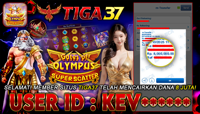 Tiga37 Jackpot Slot Gates of Olympus Super SC Menang Rp 8.000.000,- Lunas