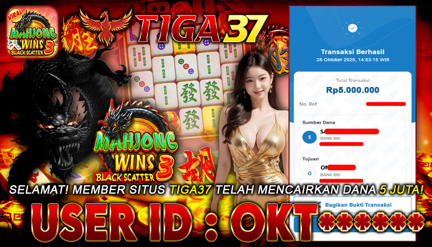 Tiga37 Jackpot Slot Mahjong Wins: Black Scatter 3 Menang Rp 5.000.000,- Lunas