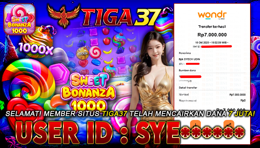 Tiga37 Jackpot Slot Sweet Bonanza 1000 Menang Rp 7.000.000,- Lunas