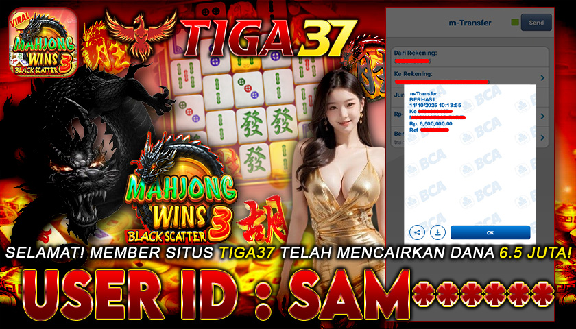 Tiga37 Jackpot Slot Mahjong Wins: Black Scatter 3 Menang Rp 6.500.000,- Lunas