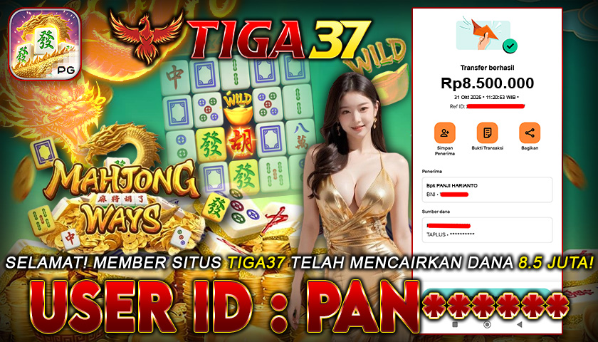 Tiga37 Jackpot Slot Mahjong Ways Menang Rp 8.500.000,- Lunas
