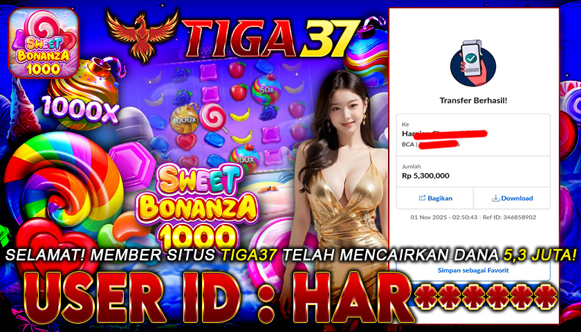 Tiga37 Jackpot Slot Sweet Bonanza 1000 Menang Rp 5.300.000,- Lunas