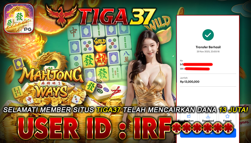 Tiga37 Jackpot Slot Mahjong Ways Menang Rp 13.000.000,- Lunas