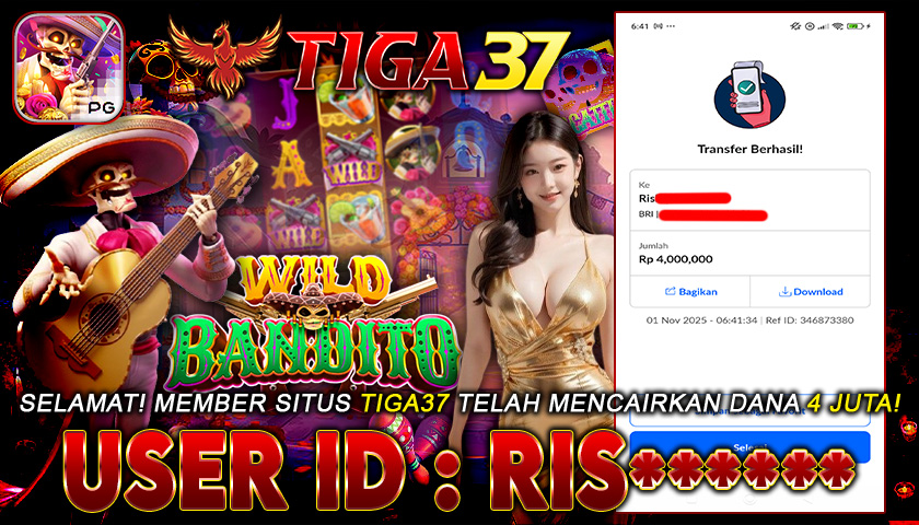 Tiga37 Jackpot Slot Wild Bandito Menang Rp 4.000.000,- Lunas