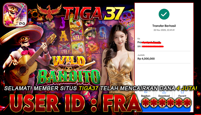 Tiga37 Jackpot Slot Wild Bandito Menang Rp 4.000.000,- Lunas