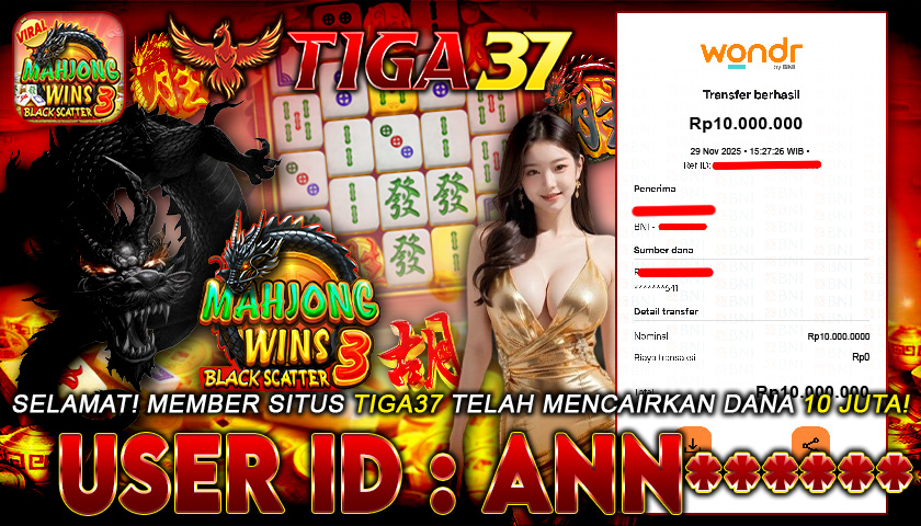 Tiga37 Jackpot Slot Mahjong Wins: Black Scatter 3 Menang Rp 10.000.000,- Lunas