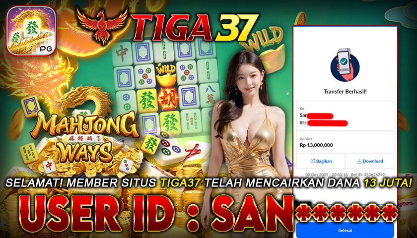 Tiga37 Jackpot Slot Mahjong Ways Menang Rp 13.000.000,- Lunas