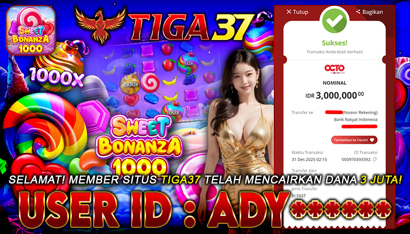 Tiga37 Jackpot Slot Sweet Bonanza 1000 Menang Rp 3.000.000,- Lunas