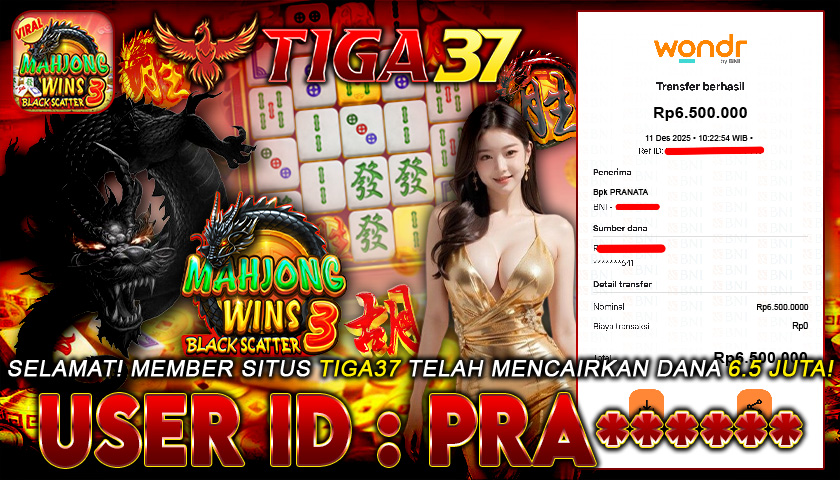 Tiga37 Jackpot Slot Mahjong Wins: Black Scatter 3 Menang Rp 6.500.000,- Lunas