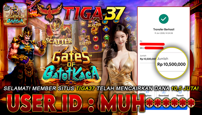 Tiga37 Jackpot Slot Gates of Gatot Kaca 1000 Menang Rp 10.500.000,- Lunas