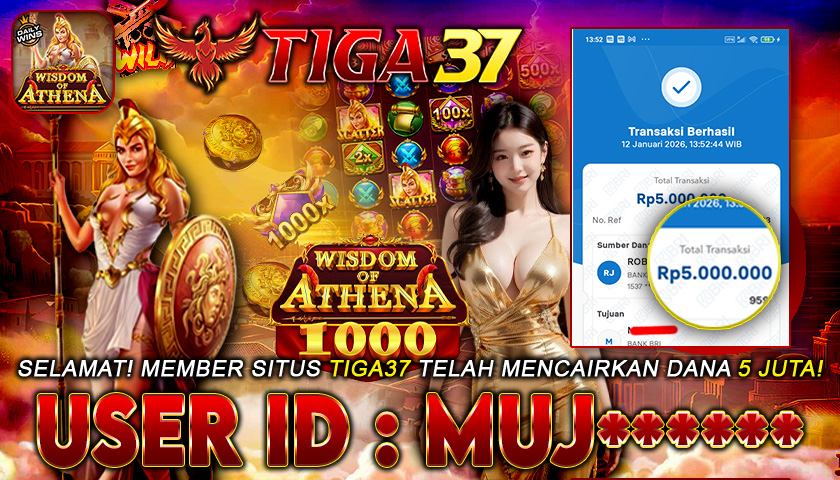 Tiga37 Jackpot Slot Wisdom of Athena 1000 Menang Rp 5.000.000,- Lunas