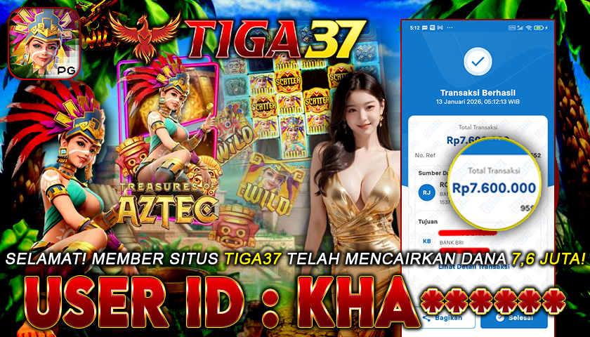 Tiga37 Jackpot Slot Treasures of Aztec Menang Rp 7.600.000,- Lunas