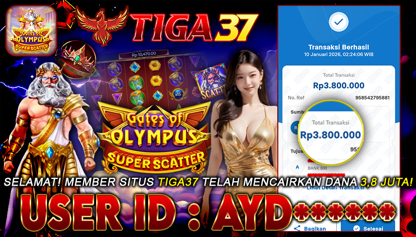 Tiga37 Jackpot Slot Gates of Olympus Super Scatter Menang Rp 3.800.000,- Lunas